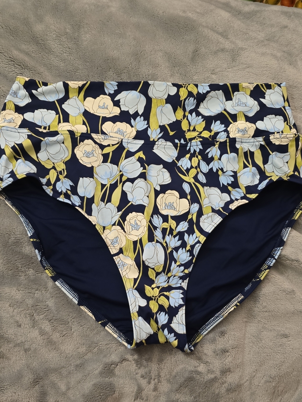 Lands' End Navy Floral High-Waist Swim Bottoms Size 16 XL